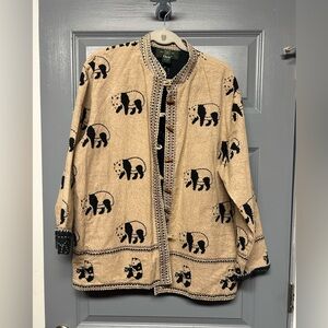 ORVIS Vintage RARE Women’s CV reversible cotton embroidered bear/panda jacket  L